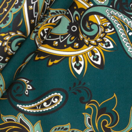 Tkanina obiciowa welur Paisley turkusowe tło