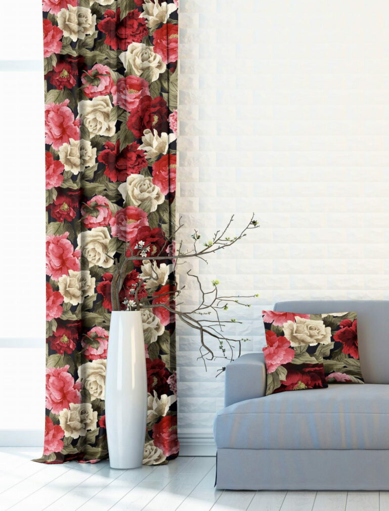 Tkanina obiciowa welur Peony scarlet - obrazek 2