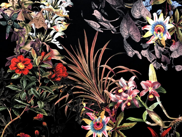 Tkanina obiciowa Floristic black - obrazek 3